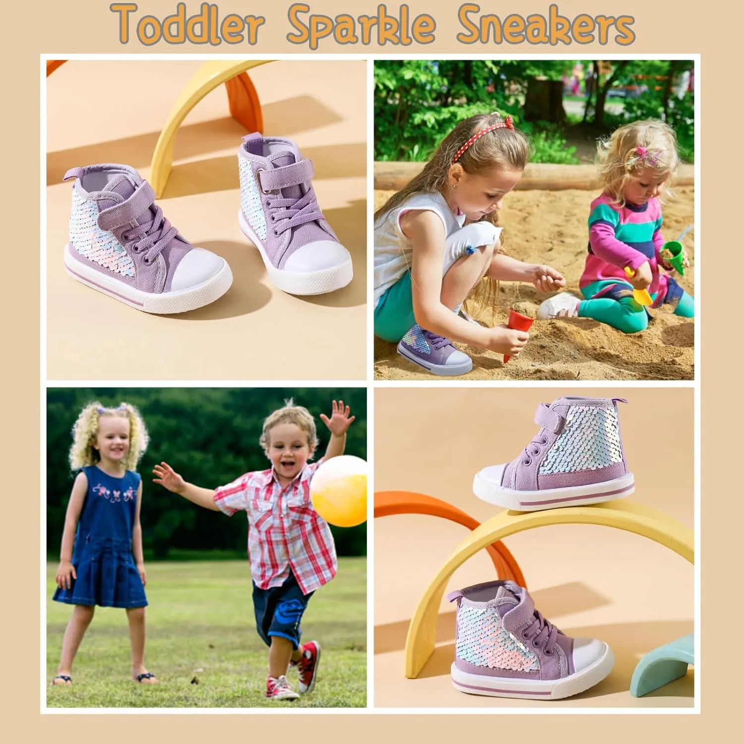 YIBLBOX Kids Sneakers for Boys and Girls Toddler Canvas High Top Walking Causal Shoes with Sparkle Color Change Flipping Sequins for Walking