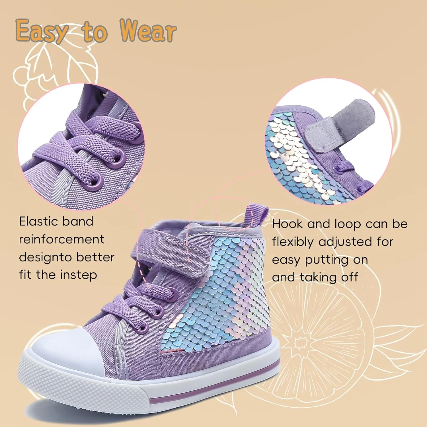 YIBLBOX Kids Sneakers for Boys and Girls Toddler Canvas High Top Walking Causal Shoes with Sparkle Color Change Flipping Sequins for Walking