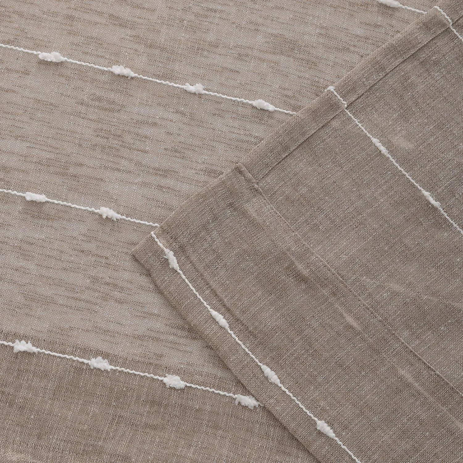 YJ YANJUN Linen Like Bohemian Curtains French Country Neutral Curtains for Living Room Farmhouse White Striped Embroidery Light Airy Brown Sheer Curtains for Bedroom Dining Room Nursery 52" W x 96"