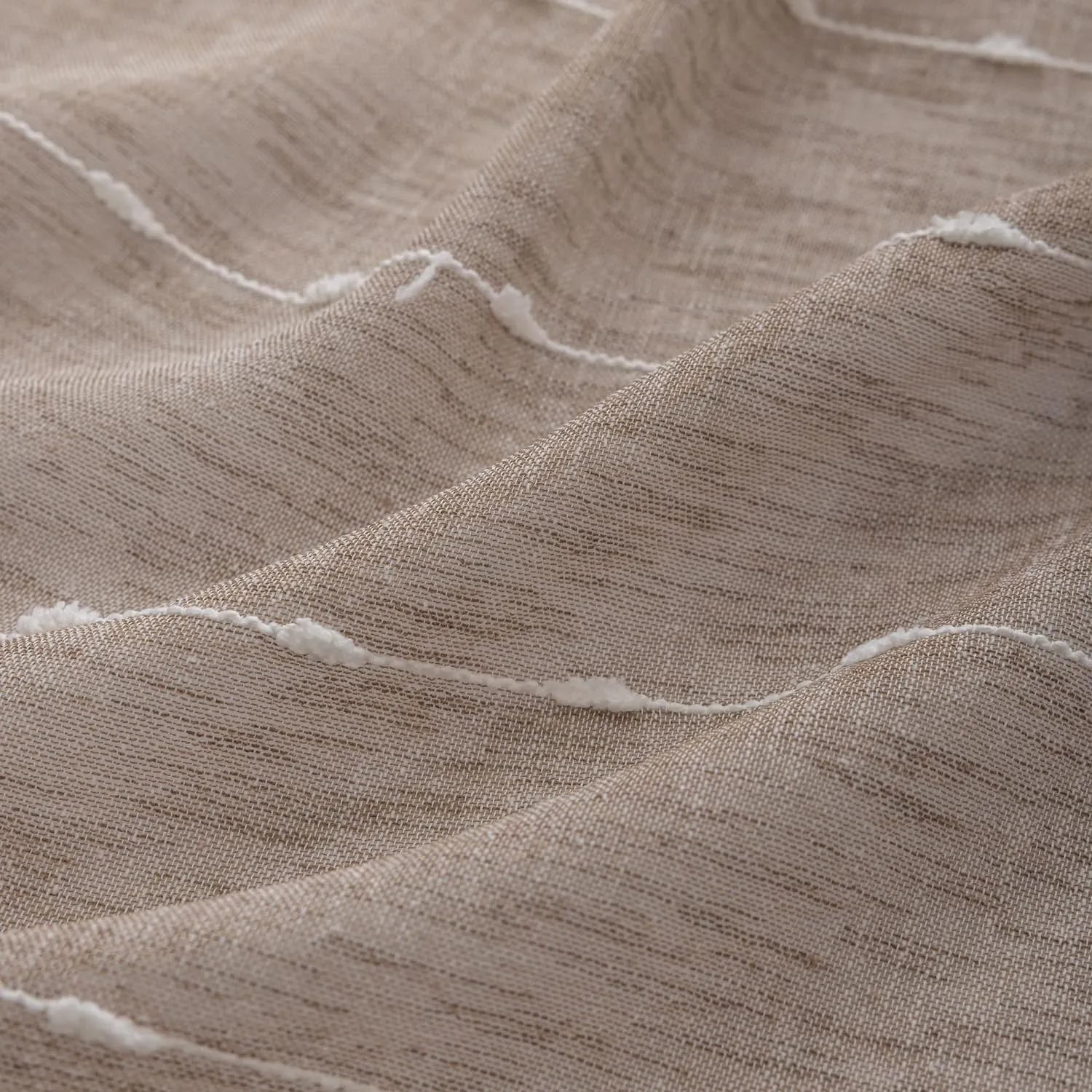 YJ YANJUN Linen Like Bohemian Curtains French Country Neutral Curtains for Living Room Farmhouse White Striped Embroidery Light Airy Brown Sheer Curtains for Bedroom Dining Room Nursery 52" W x 96"