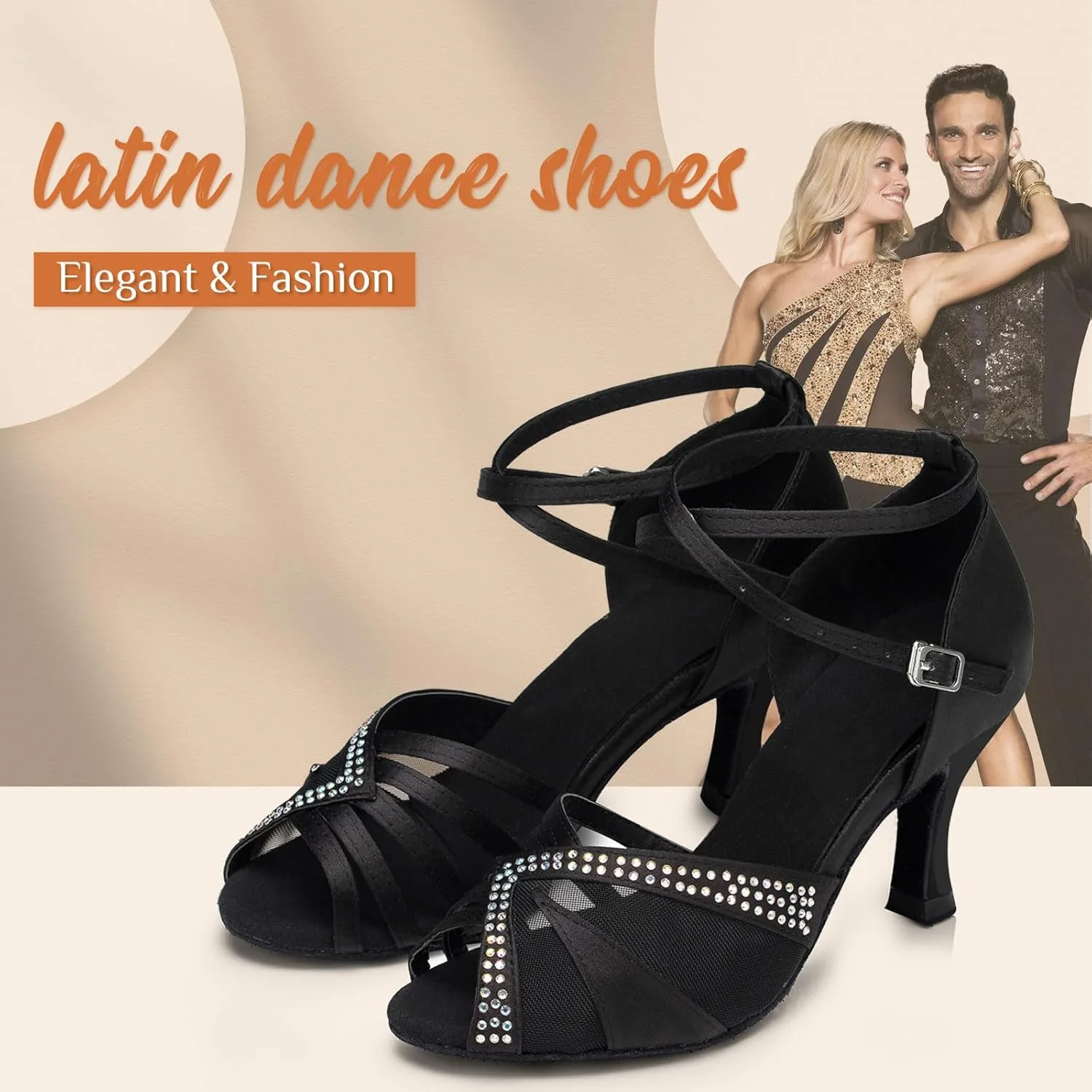 YKXLM Women Rhinestone Ballroom Dance Shoes Latin Performance Dance Shoes High Heel Practice Dancing Shoes