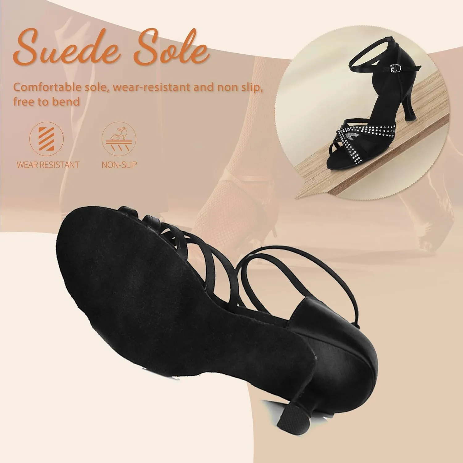 YKXLM Women Rhinestone Ballroom Dance Shoes Latin Performance Dance Shoes High Heel Practice Dancing Shoes