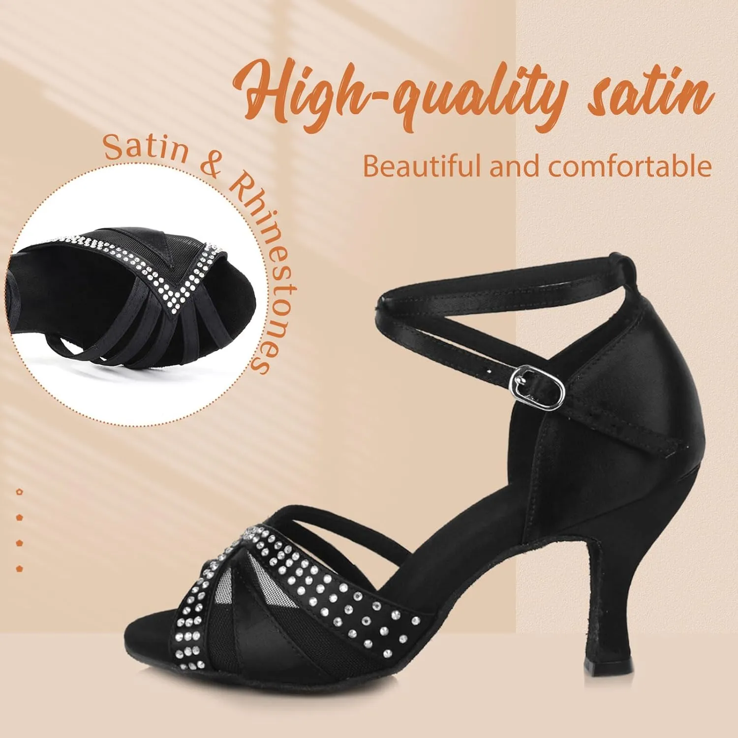 YKXLM Women Rhinestone Ballroom Dance Shoes Latin Performance Dance Shoes High Heel Practice Dancing Shoes