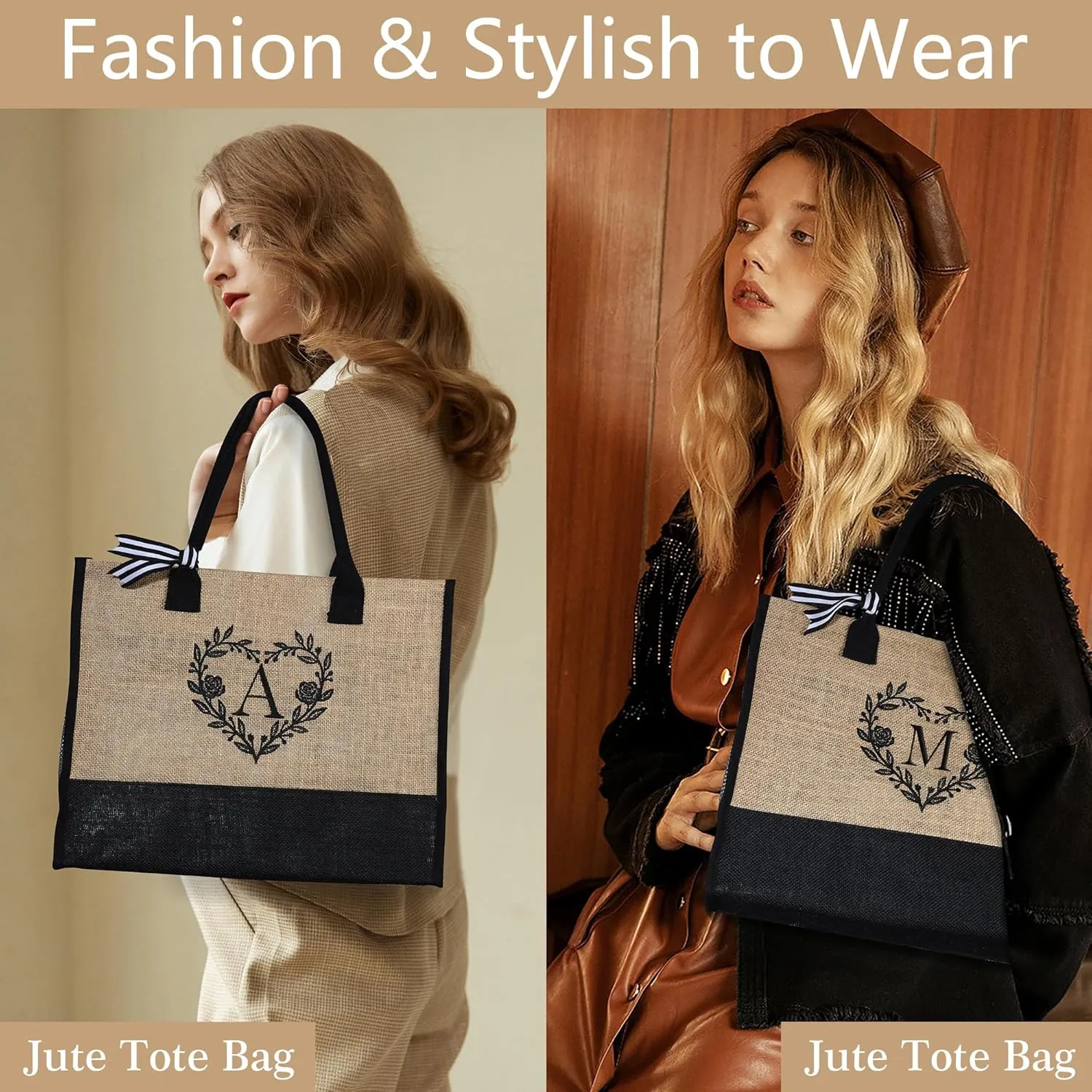 YOOLIFE Graduation Gifts for Her - Personalized Gifts for Women Birthday, Travel Beach Tote Bag with Makeup Bag, Teacher Appreciation Gift, Personalized Birthday Gift for Friend, Beach Tote Letter G