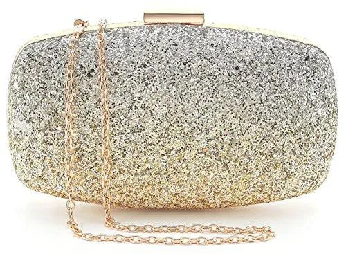 Yuenjoy Evening Bags Wedding Clutch Purse With Gradient Colors Glitter Gold Silver