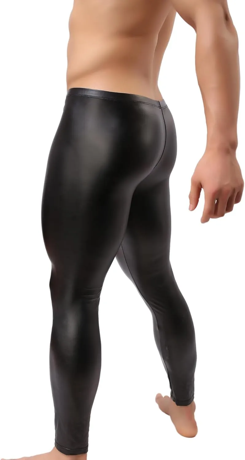 YUFEIDA Men's Faux Leather Tight Pants Man Leggings PVC Long Trousers