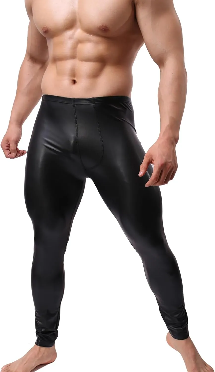 YUFEIDA Men's Faux Leather Tight Pants Man Leggings PVC Long Trousers