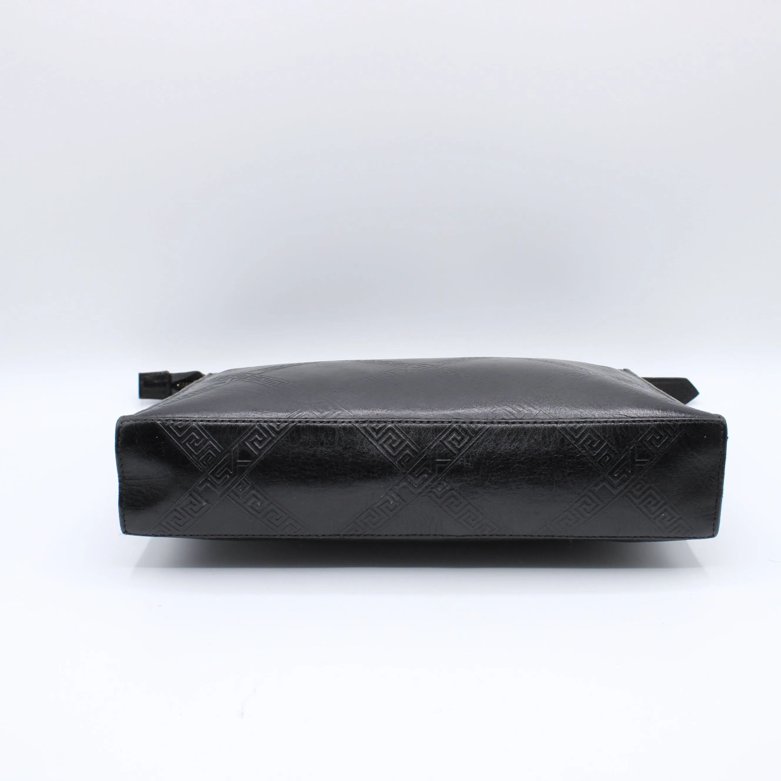 Yves Saint Laurent Clutch Black Leather Pouch Geometric Embossing YSL Vintage
