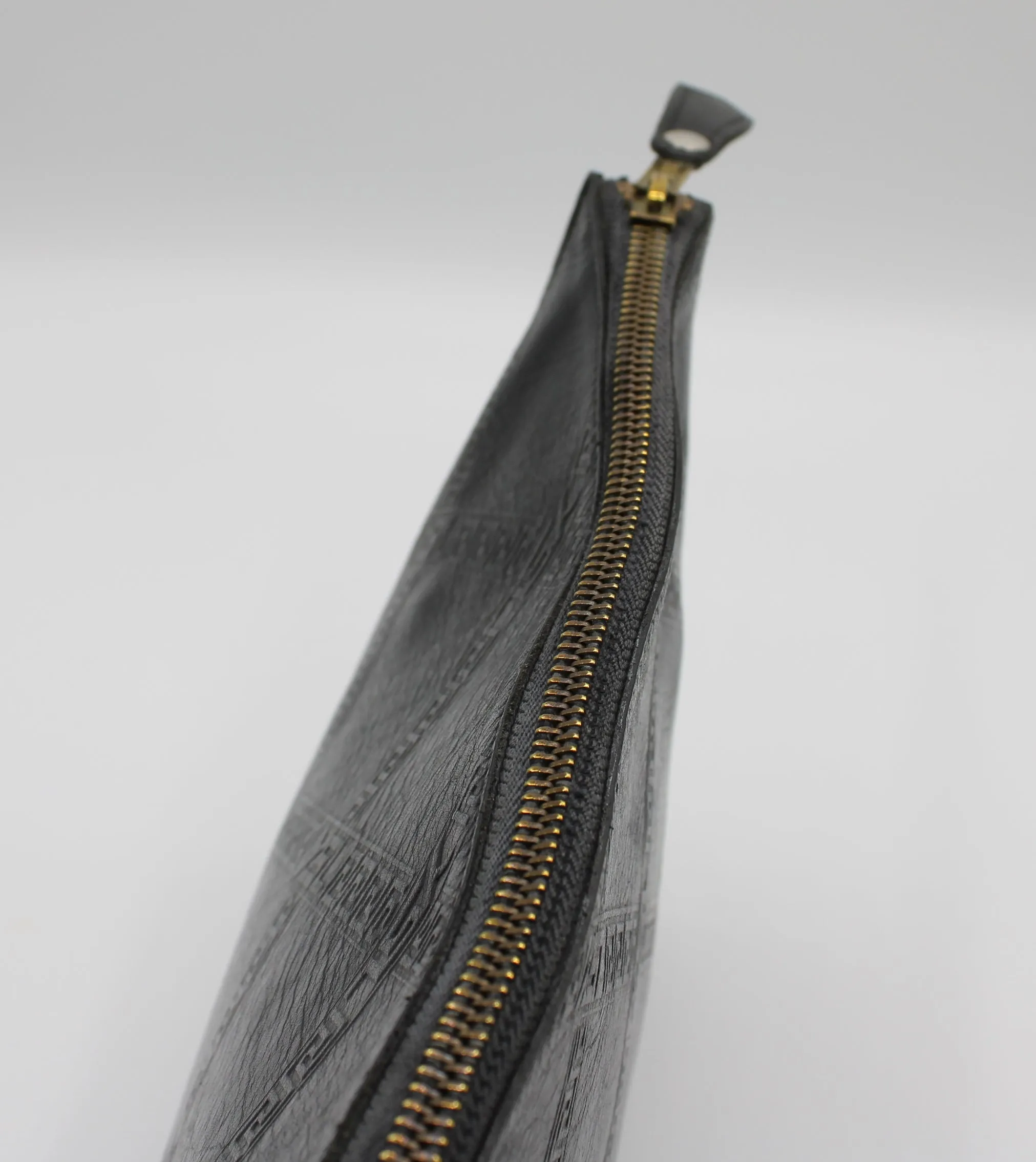 Yves Saint Laurent Clutch Black Leather Pouch Geometric Embossing YSL Vintage