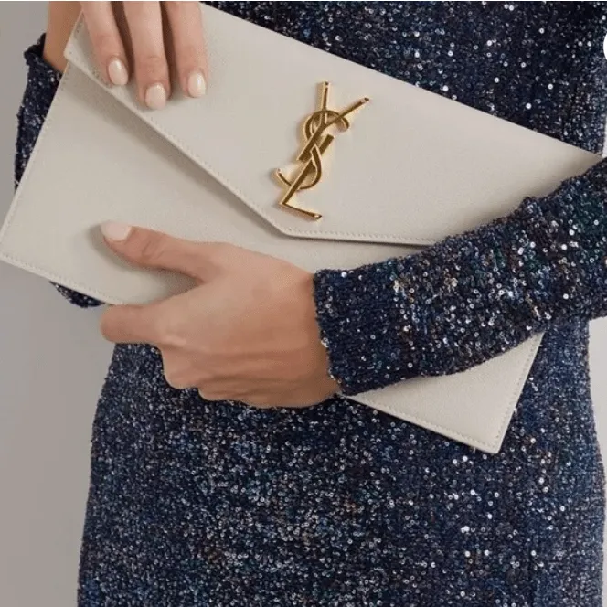 Yves Saint Laurent Uptown Leather Clutch White