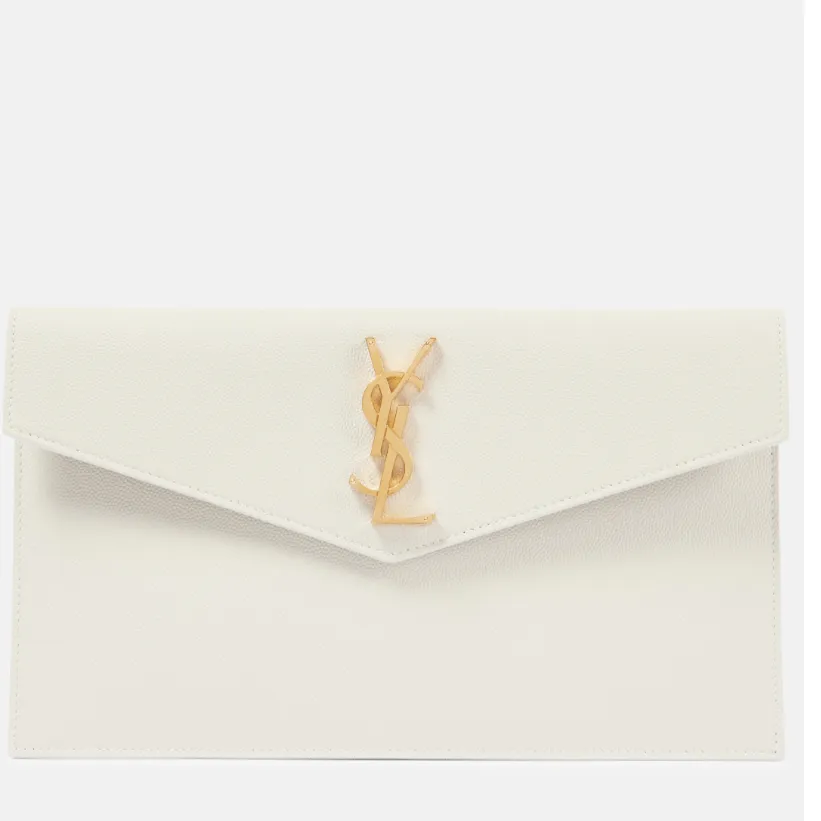 Yves Saint Laurent Uptown Leather Clutch White