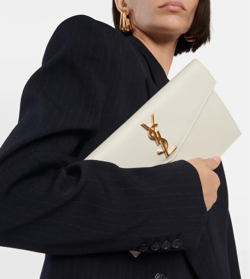 Yves Saint Laurent Uptown Leather Clutch White