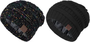 Zando Unisex Satin Lined Beanie for Women Men Cute Winter Hats for Women Fashionable Skull Knit Hat Warm Beanies Hats