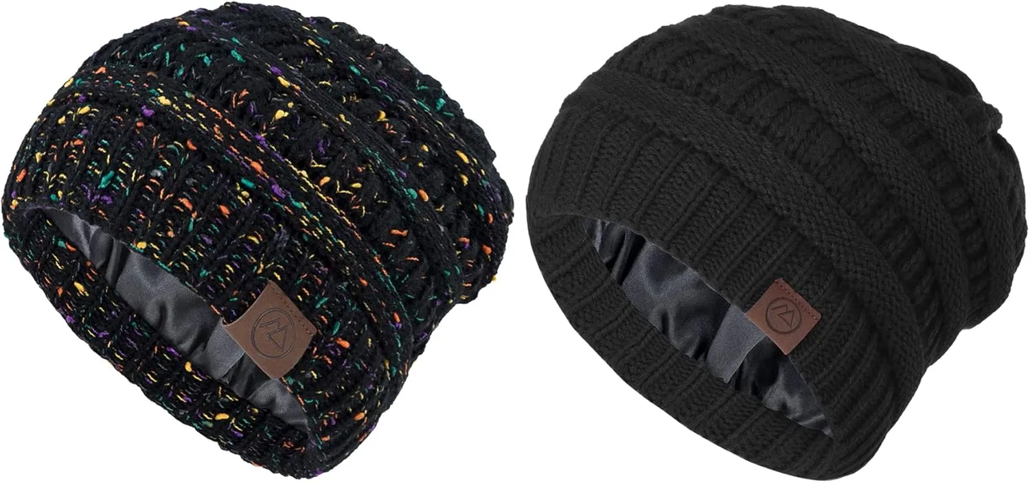 Zando Unisex Satin Lined Beanie for Women Men Cute Winter Hats for Women Fashionable Skull Knit Hat Warm Beanies Hats