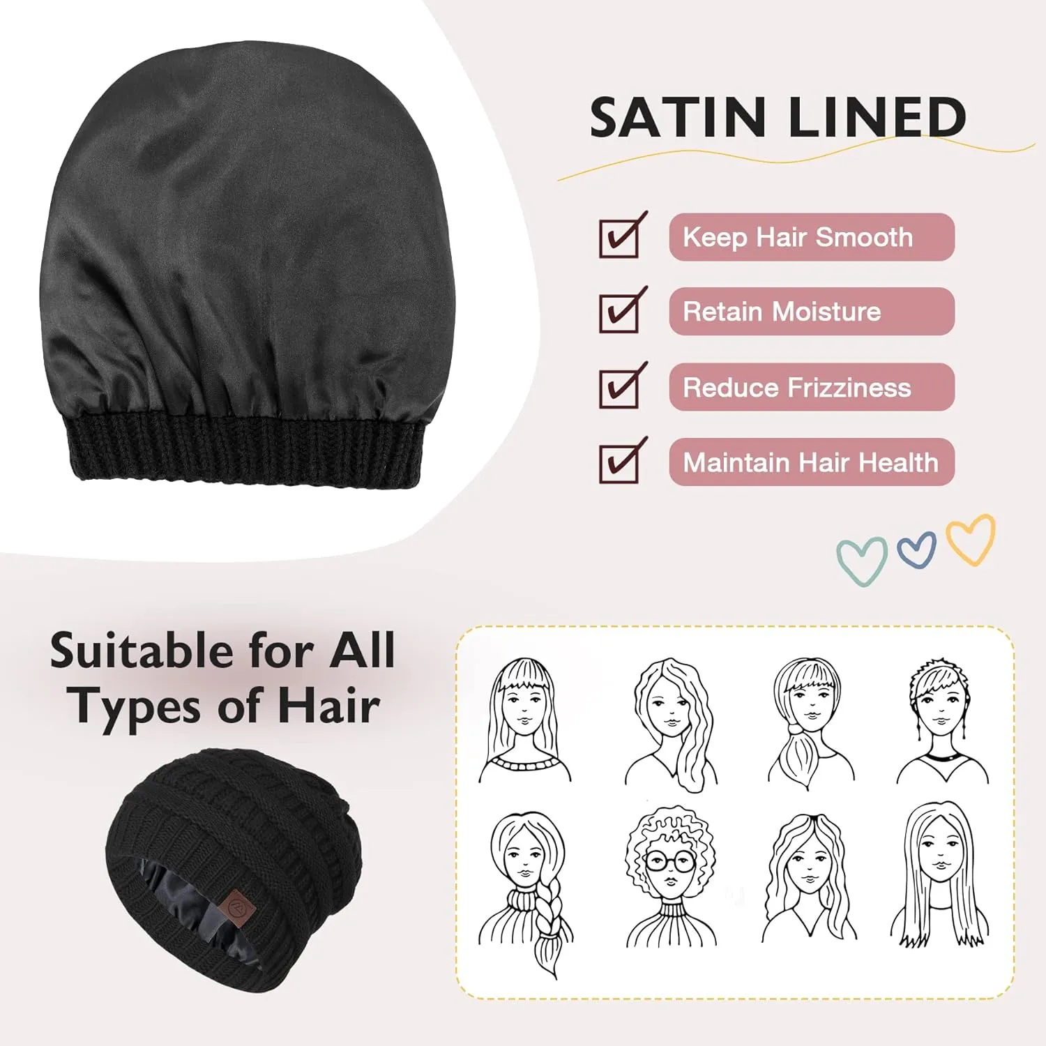 Zando Unisex Satin Lined Beanie for Women Men Cute Winter Hats for Women Fashionable Skull Knit Hat Warm Beanies Hats
