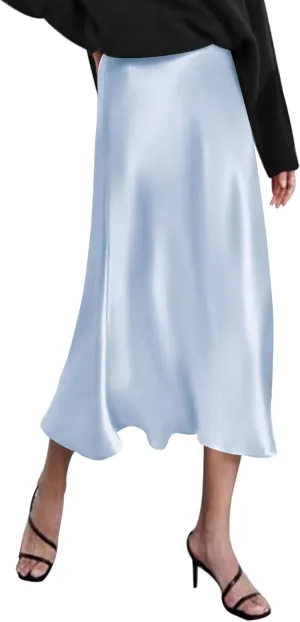 Zeagoo Skirts for Women Jacquard High Waist Skirt Black Elegant Midi Skirt Satin