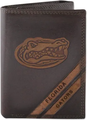 Zep-Pro NCAA Florida Gators Pull-Up Leather Trifold Embossed Wallet, Brown