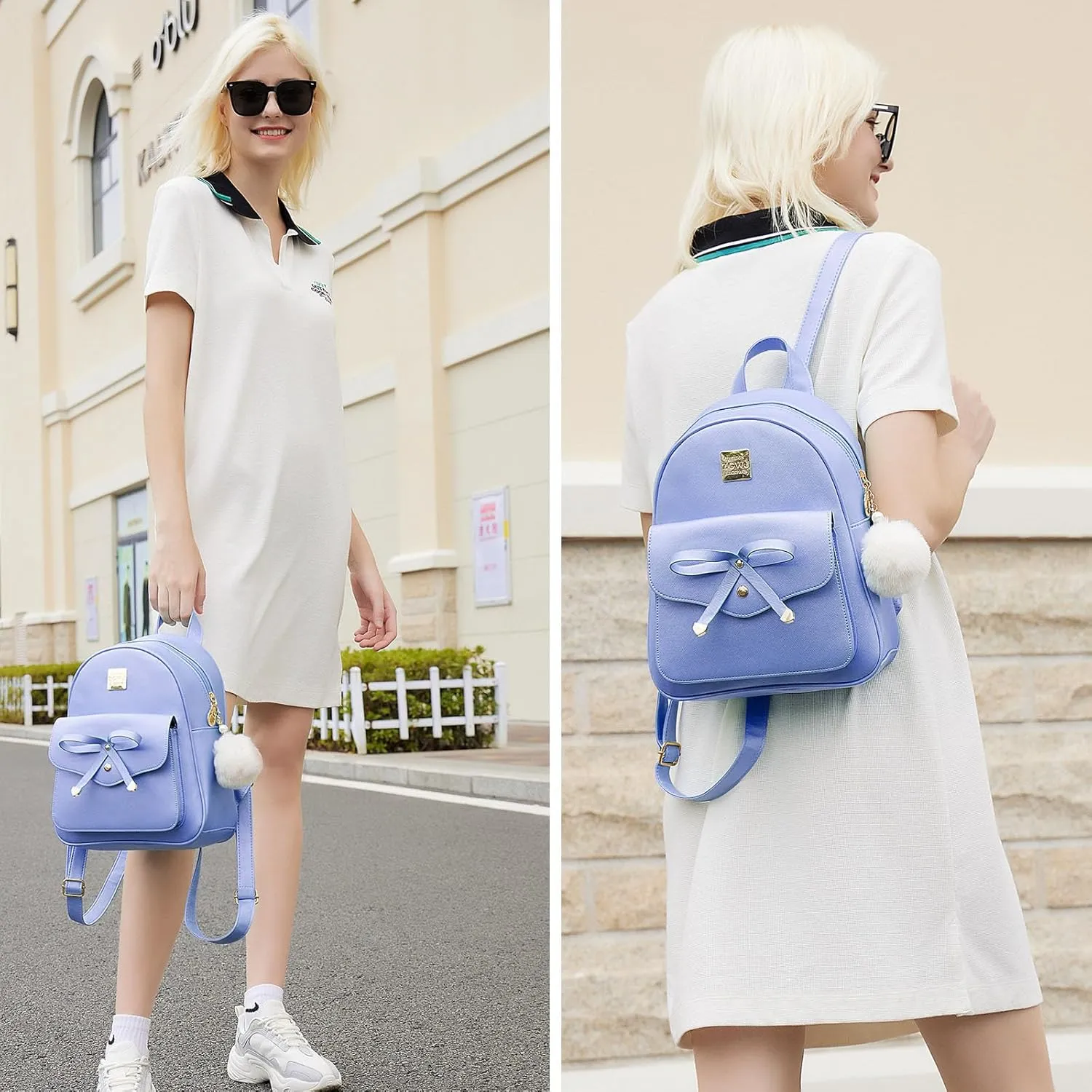 ZGWJ Mini Backpack Purse for Women - 3-Piece Set, Small PU Leather Bowknot Fashion Backpacks, Cute Casual Travel Daypacks