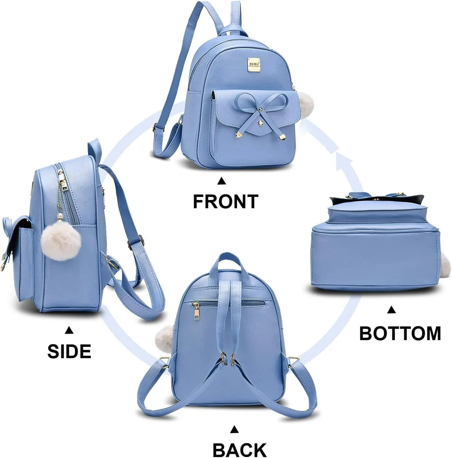 ZGWJ Mini Backpack Purse for Women - 3-Piece Set, Small PU Leather Bowknot Fashion Backpacks, Cute Casual Travel Daypacks
