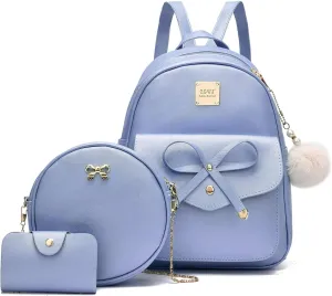 ZGWJ Mini Backpack Purse for Women - 3-Piece Set, Small PU Leather Bowknot Fashion Backpacks, Cute Casual Travel Daypacks