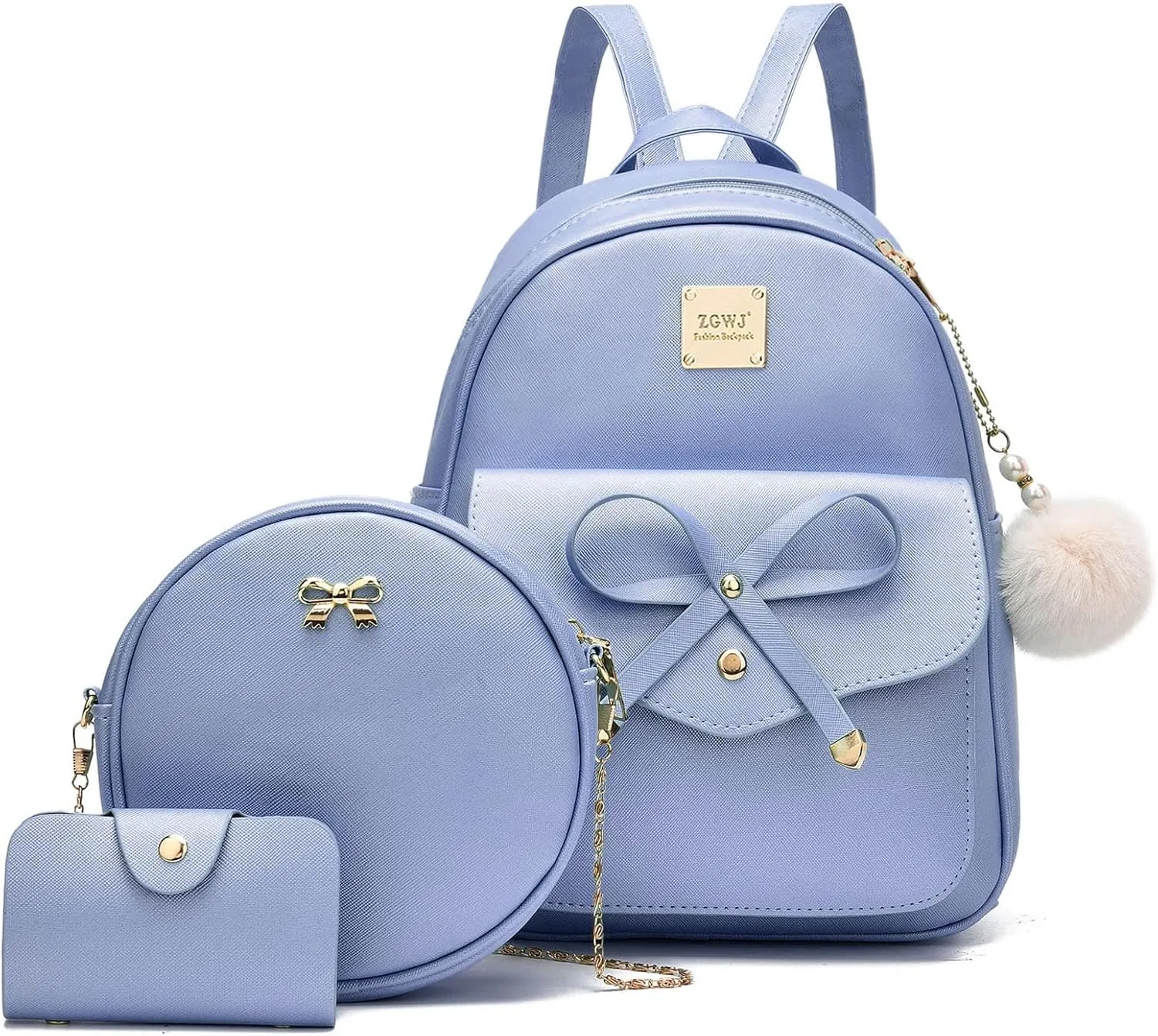 ZGWJ Mini Backpack Purse for Women - 3-Piece Set, Small PU Leather Bowknot Fashion Backpacks, Cute Casual Travel Daypacks