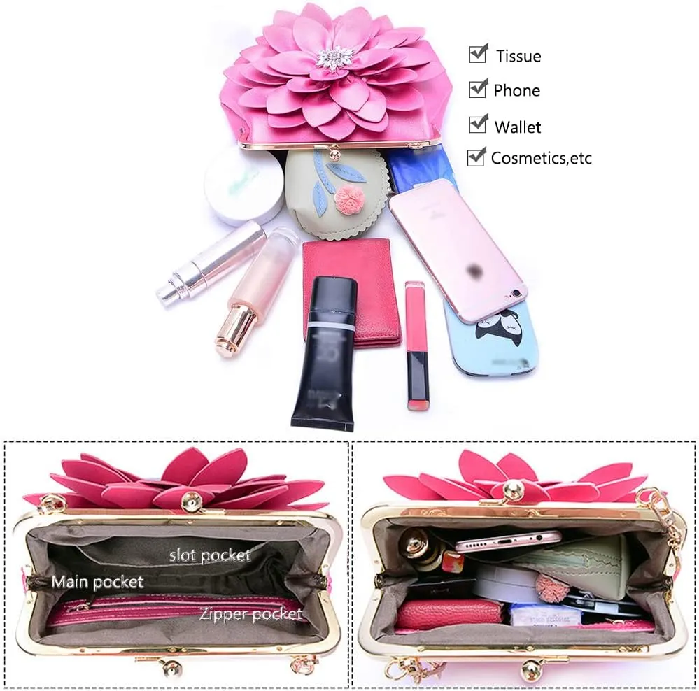 ZiMing Genuine Leather Crossbody Bags for Women 3D Floral Handbags Purses Chain Shoulder Bag Satchel Small Evening Bag Clutch