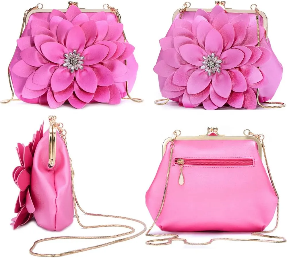 ZiMing Genuine Leather Crossbody Bags for Women 3D Floral Handbags Purses Chain Shoulder Bag Satchel Small Evening Bag Clutch