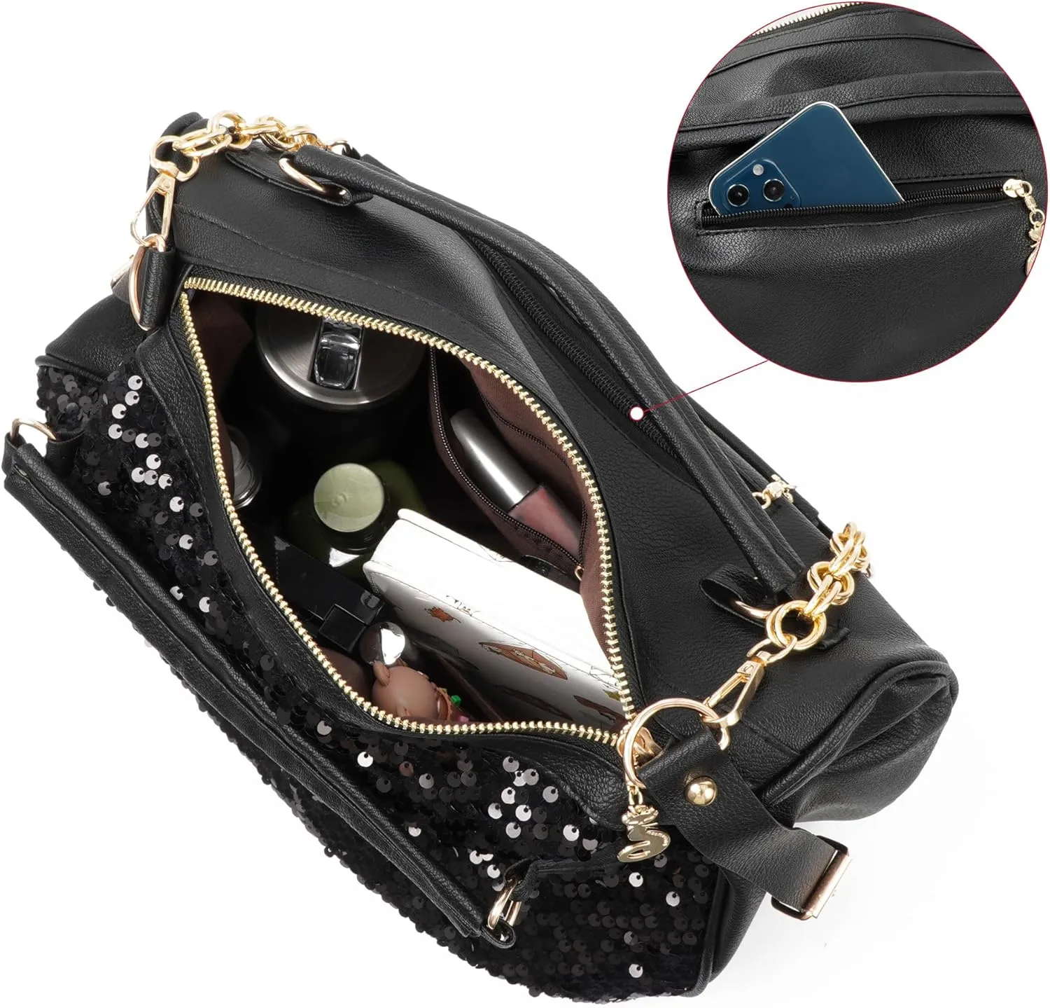ZLM BAG US Punk Rivet Hobo Handbag for Women Large Crossbody Purse Leather Top Handle Bag