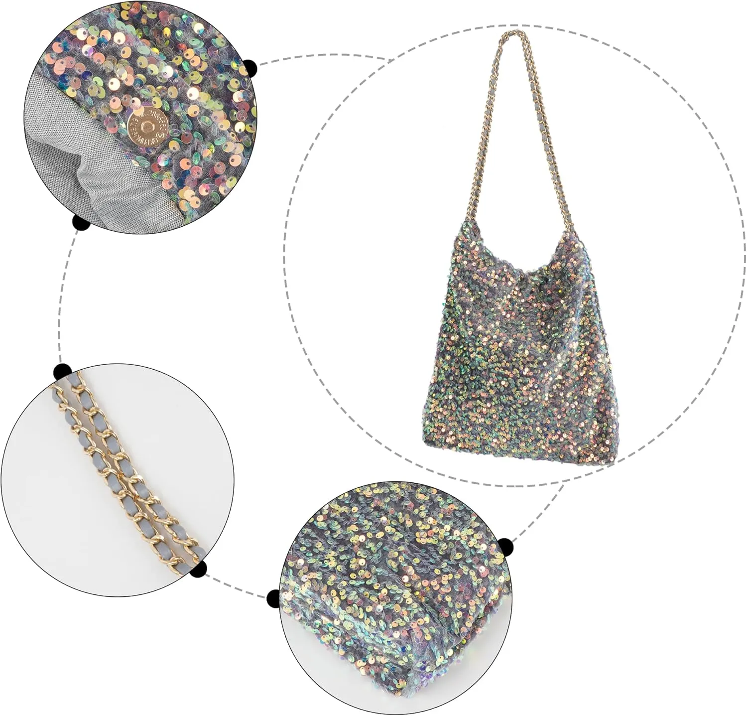 ZLM BAG US Women's Glitter Sequins Shoulder Tote Big Capacity Shimmer Shopping Bag Sparkling Handbag Purse