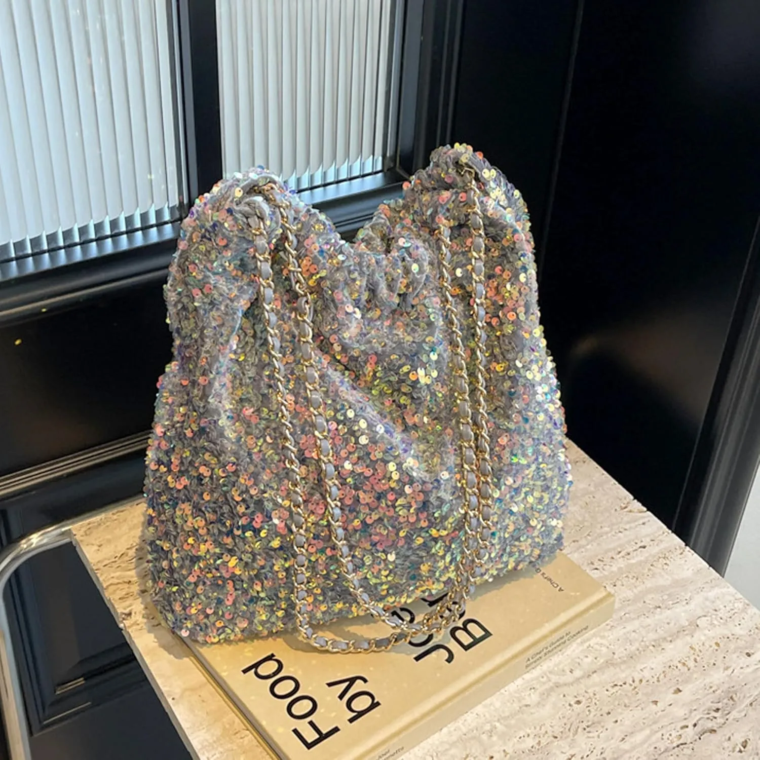 ZLM BAG US Women's Glitter Sequins Shoulder Tote Big Capacity Shimmer Shopping Bag Sparkling Handbag Purse