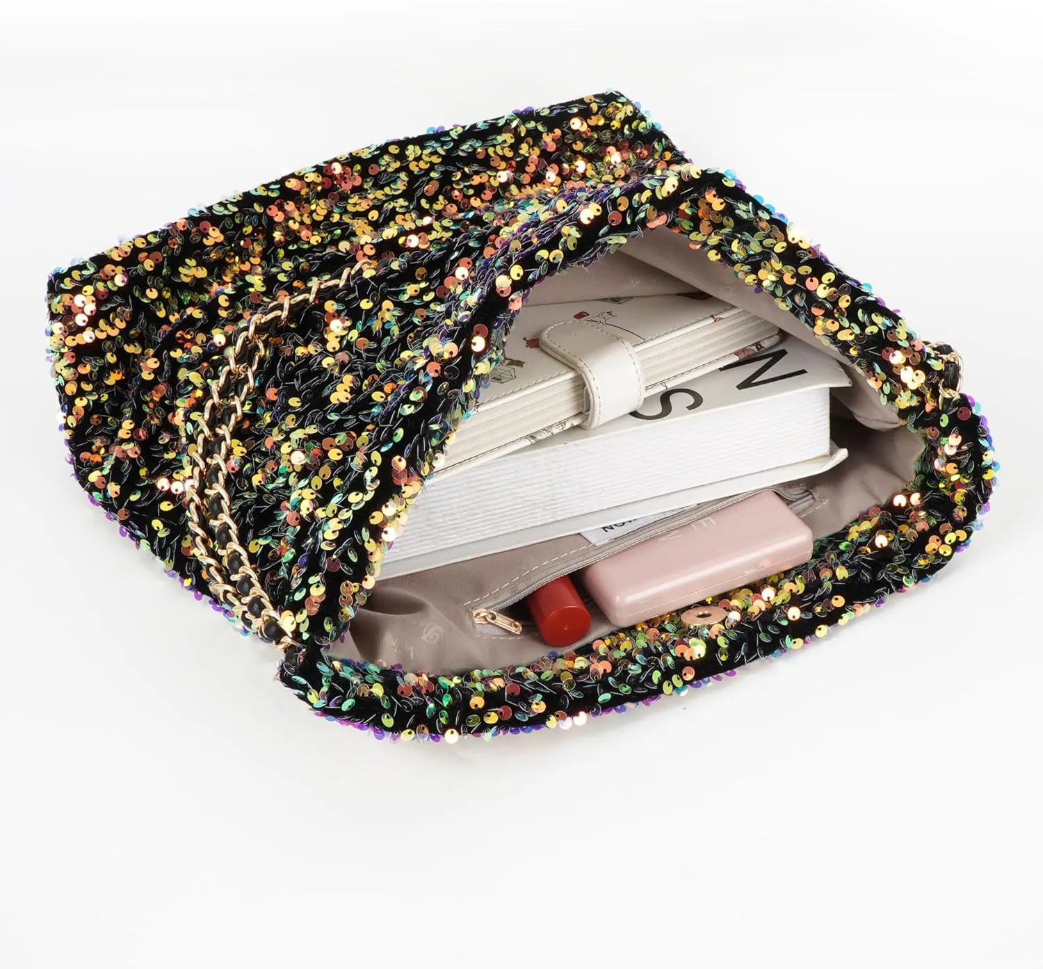 ZLM BAG US Women's Glitter Sequins Shoulder Tote Big Capacity Shimmer Shopping Bag Sparkling Handbag Purse