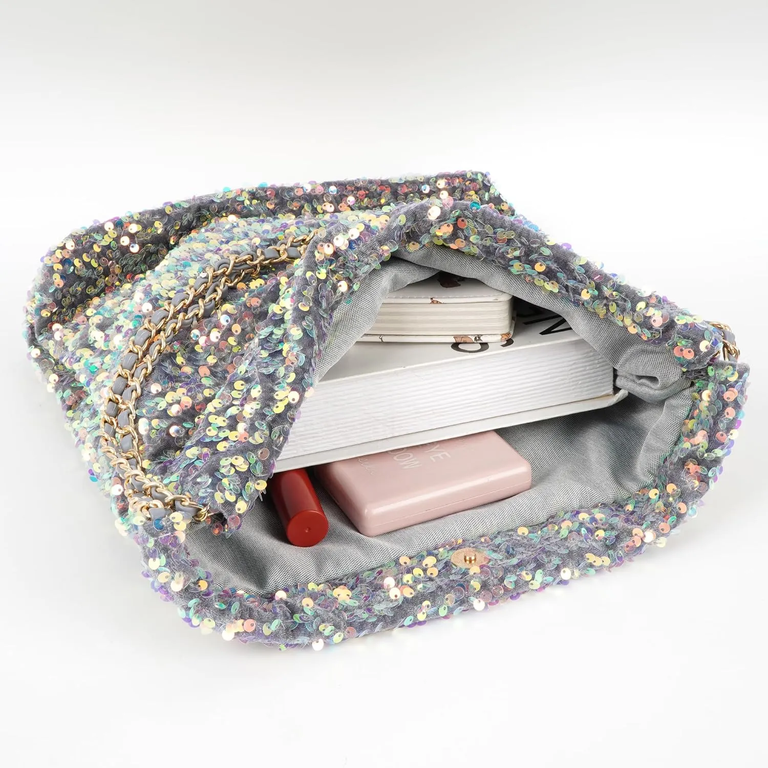 ZLM BAG US Women's Glitter Sequins Shoulder Tote Big Capacity Shimmer Shopping Bag Sparkling Handbag Purse