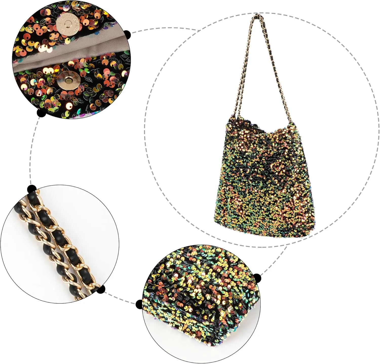 ZLM BAG US Women's Glitter Sequins Shoulder Tote Big Capacity Shimmer Shopping Bag Sparkling Handbag Purse