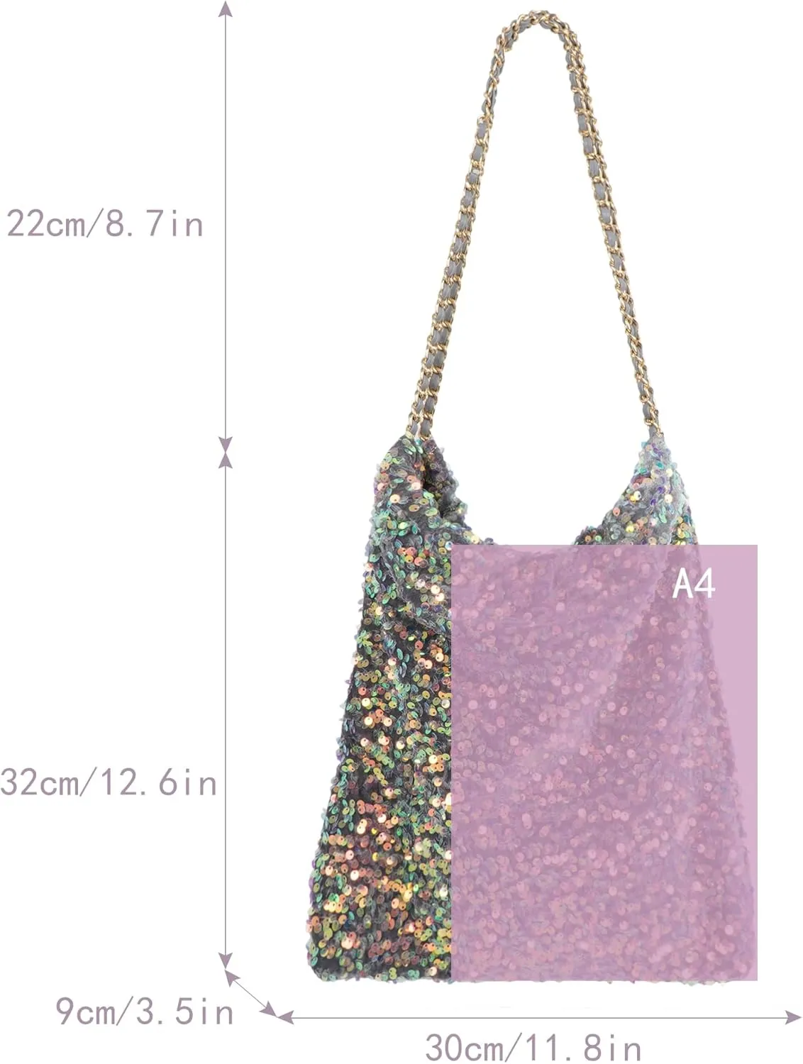 ZLM BAG US Women's Glitter Sequins Shoulder Tote Big Capacity Shimmer Shopping Bag Sparkling Handbag Purse