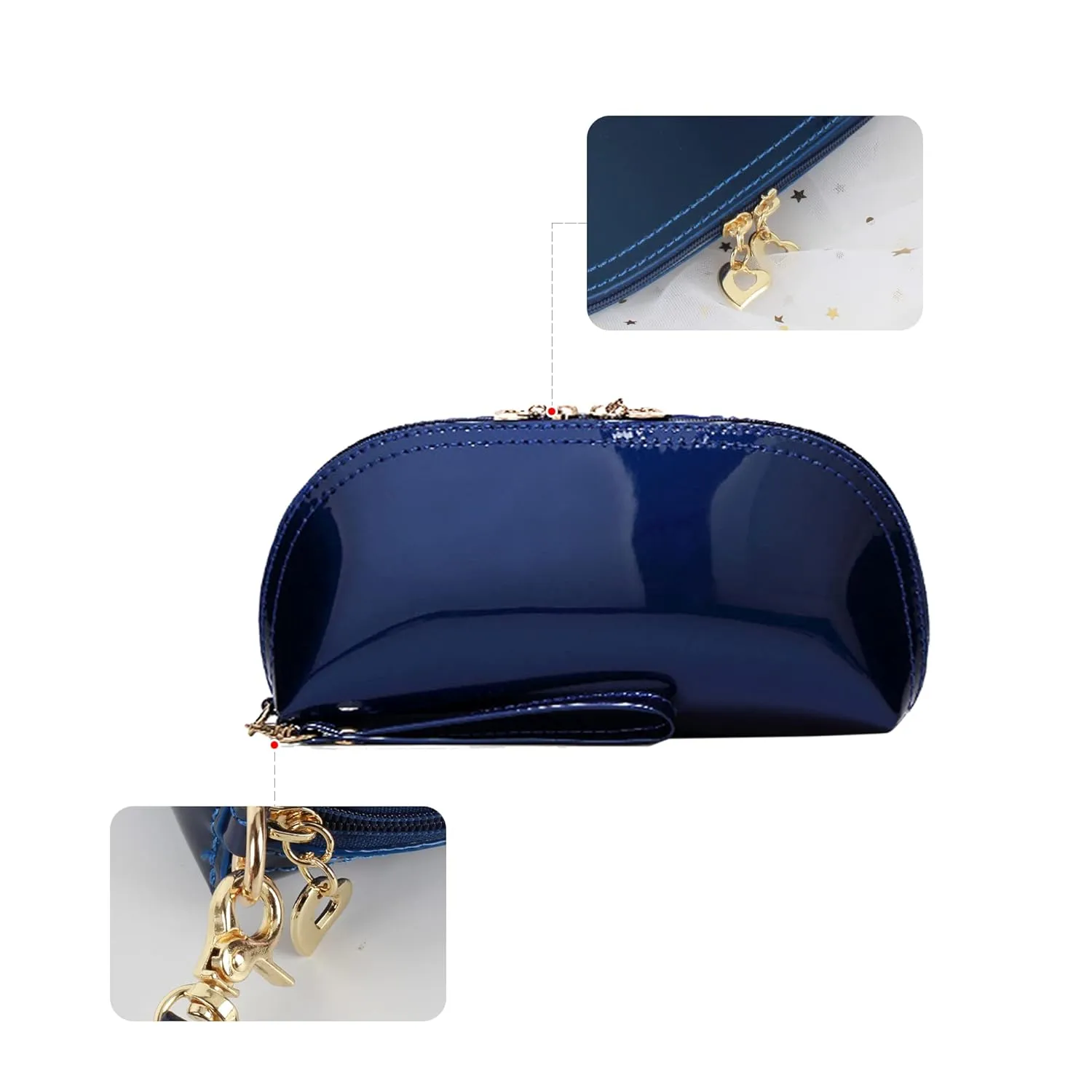 ZLMBAGUS Fashion Cosmetic Bag Patent Leather Makeup Pouch Wristlet Zipper Makeup Case Holder Coin Purse Clutch Blue