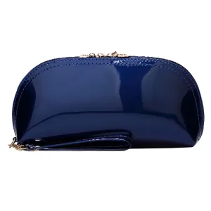 ZLMBAGUS Fashion Cosmetic Bag Patent Leather Makeup Pouch Wristlet Zipper Makeup Case Holder Coin Purse Clutch Blue