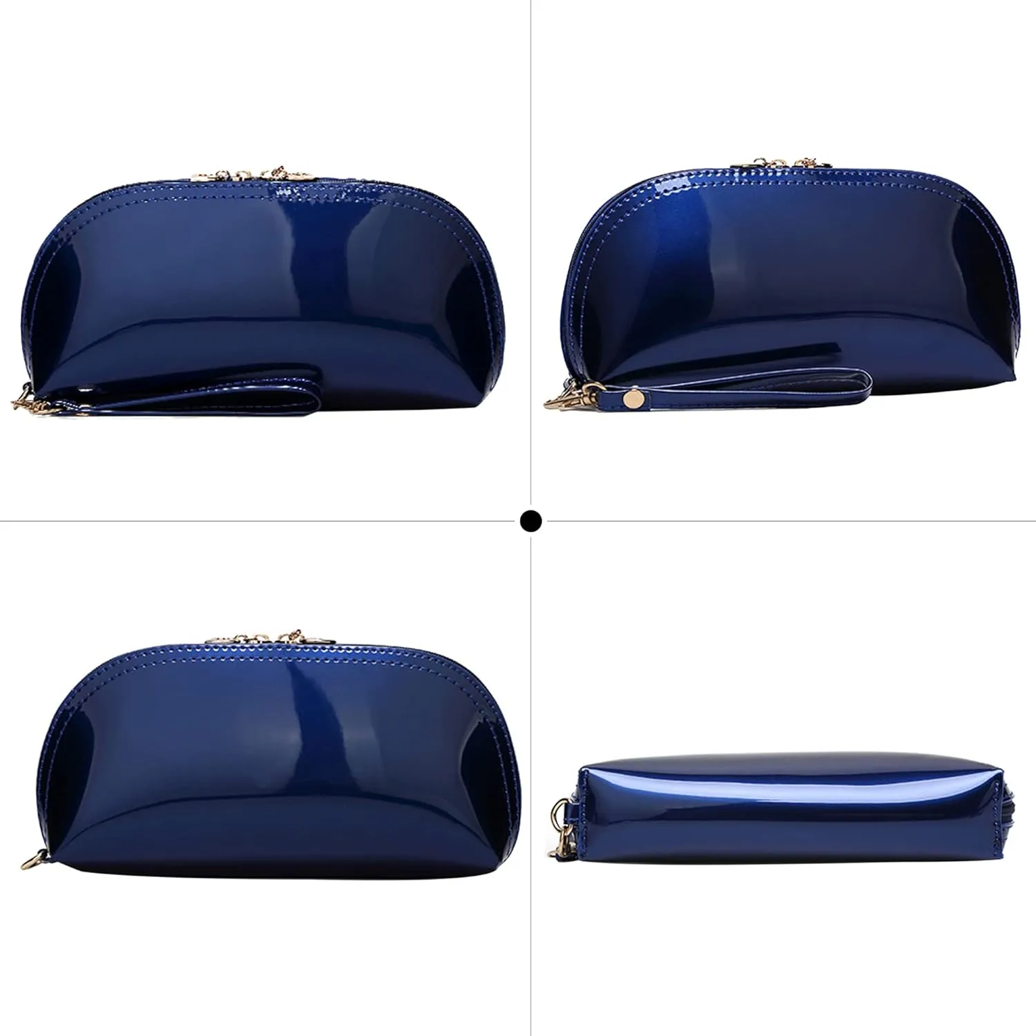 ZLMBAGUS Fashion Cosmetic Bag Patent Leather Makeup Pouch Wristlet Zipper Makeup Case Holder Coin Purse Clutch Blue