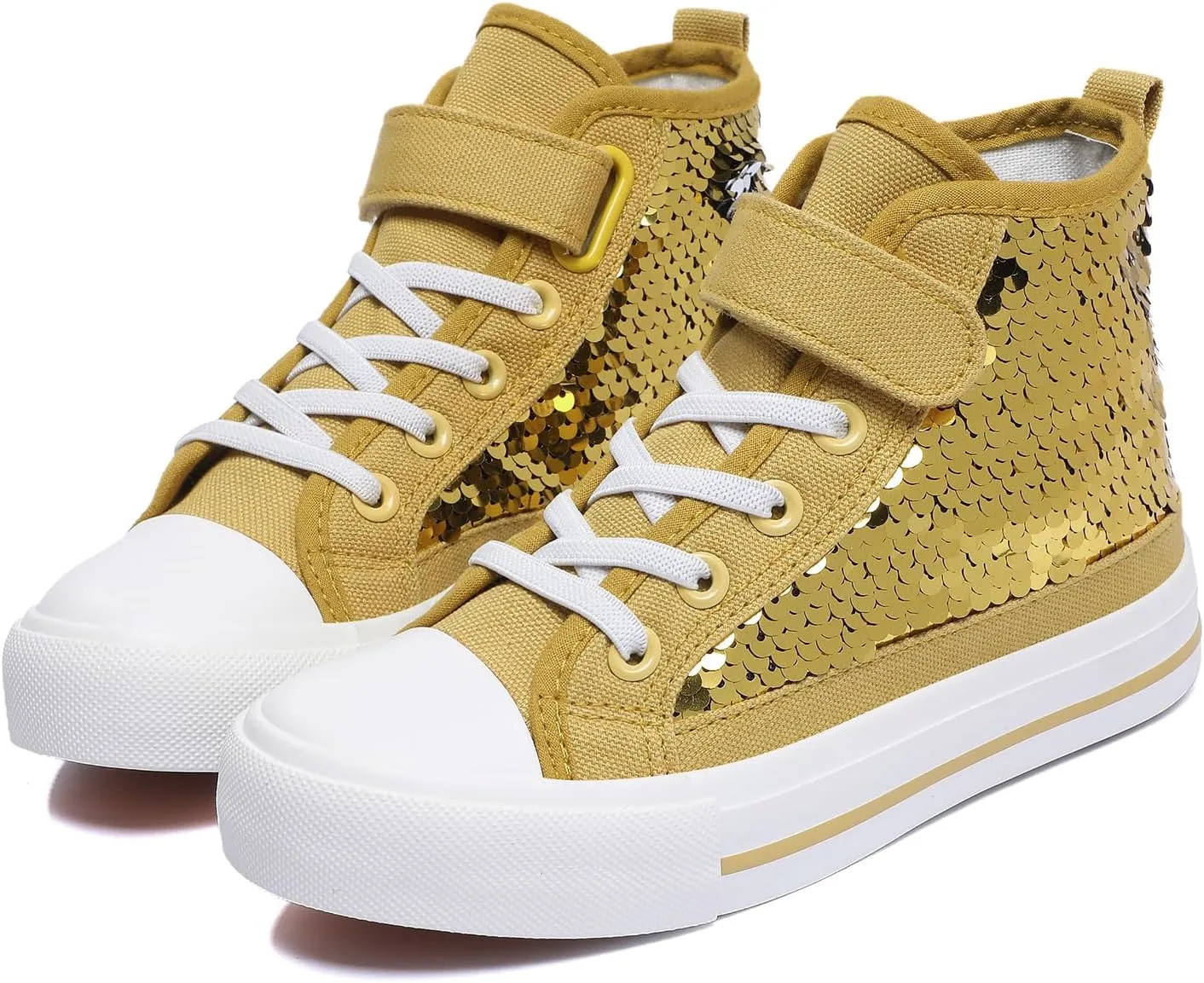 Zoroadke Kids Sparkle Sequins High Top Casual Adjustable Strap Canvas Shoes Girls and Boys Glitter Sneakers