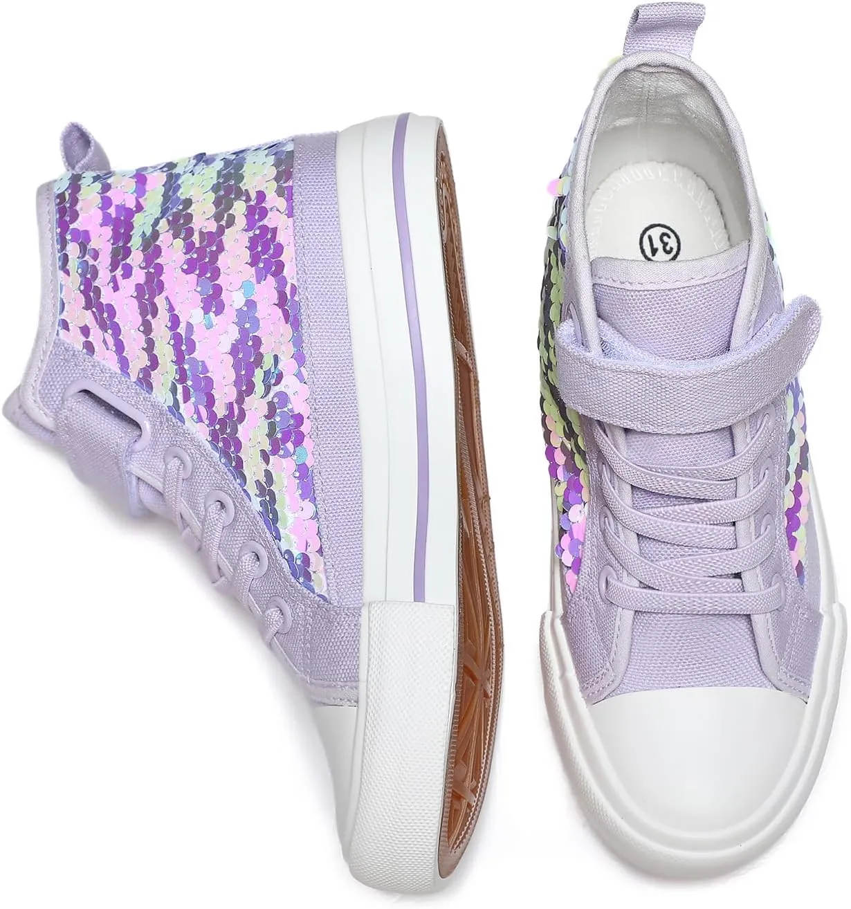 Zoroadke Kids Sparkle Sequins High Top Casual Adjustable Strap Canvas Shoes Girls and Boys Glitter Sneakers