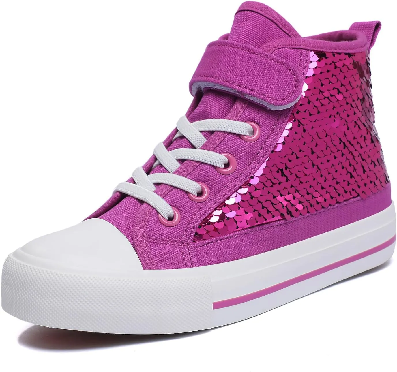 Zoroadke Kids Sparkle Sequins High Top Casual Adjustable Strap Canvas Shoes Girls and Boys Glitter Sneakers