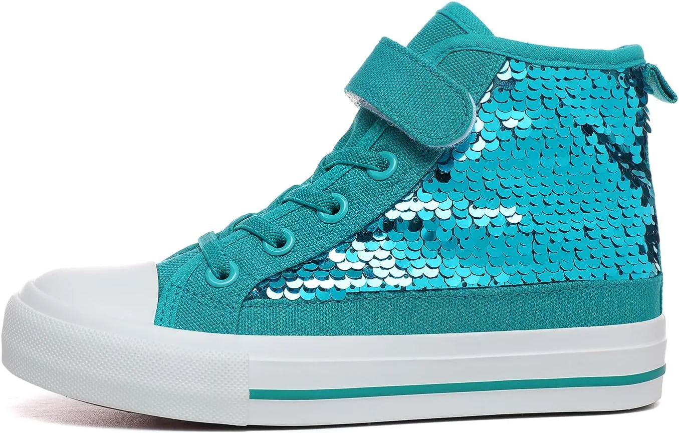 Zoroadke Kids Sparkle Sequins High Top Casual Adjustable Strap Canvas Shoes Girls and Boys Glitter Sneakers