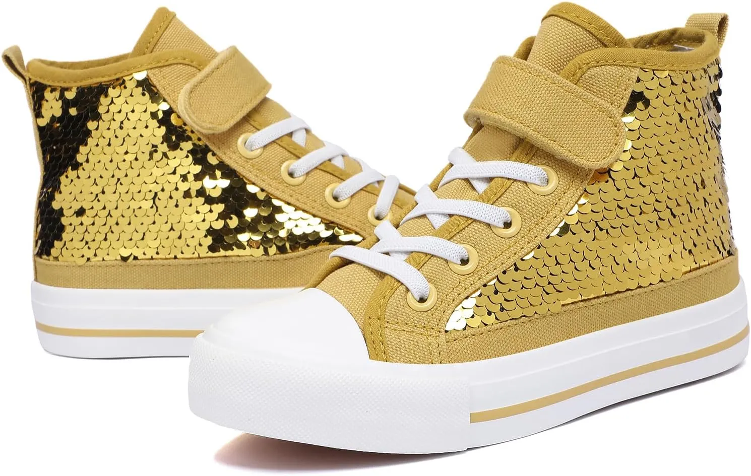Zoroadke Kids Sparkle Sequins High Top Casual Adjustable Strap Canvas Shoes Girls and Boys Glitter Sneakers