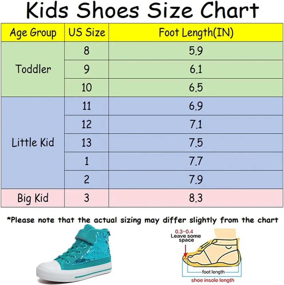 Zoroadke Kids Sparkle Sequins High Top Casual Adjustable Strap Canvas Shoes Girls and Boys Glitter Sneakers