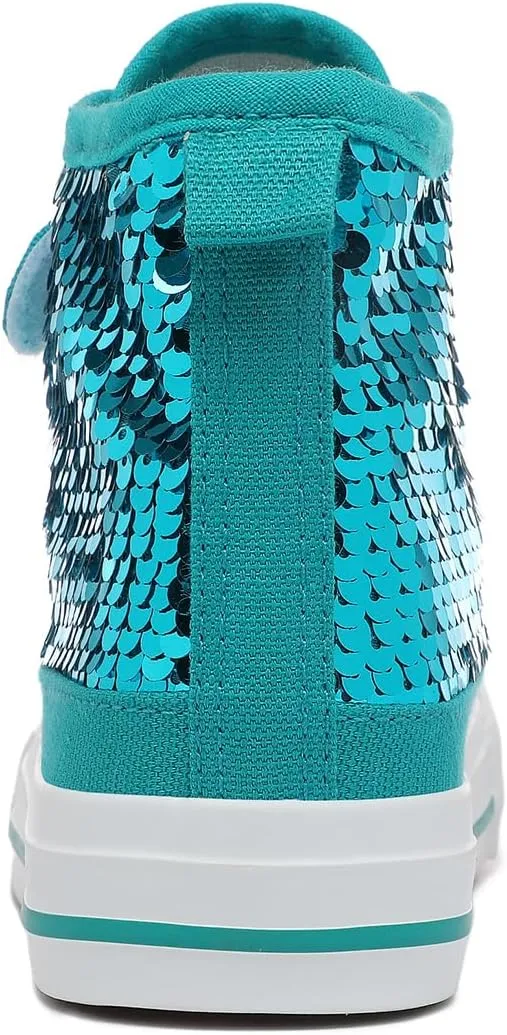 Zoroadke Kids Sparkle Sequins High Top Casual Adjustable Strap Canvas Shoes Girls and Boys Glitter Sneakers