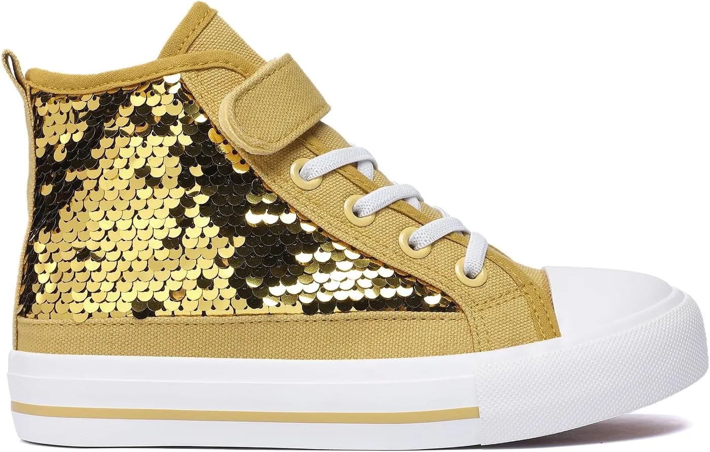 Zoroadke Kids Sparkle Sequins High Top Casual Adjustable Strap Canvas Shoes Girls and Boys Glitter Sneakers