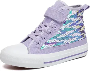 Zoroadke Kids Sparkle Sequins High Top Casual Adjustable Strap Canvas Shoes Girls and Boys Glitter Sneakers