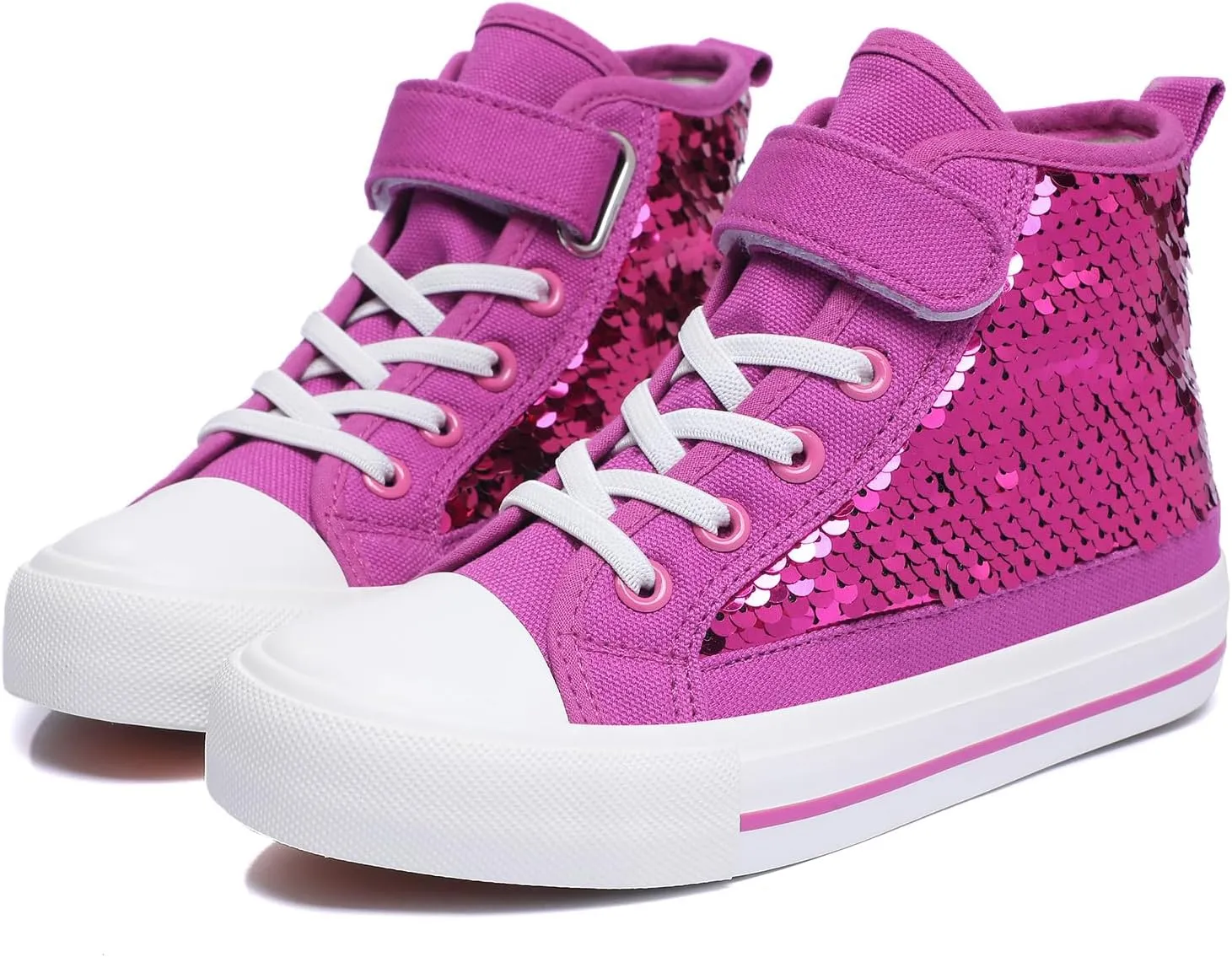 Zoroadke Kids Sparkle Sequins High Top Casual Adjustable Strap Canvas Shoes Girls and Boys Glitter Sneakers