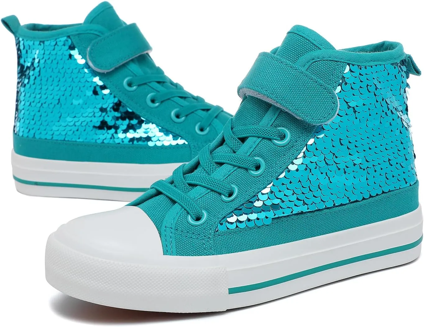 Zoroadke Kids Sparkle Sequins High Top Casual Adjustable Strap Canvas Shoes Girls and Boys Glitter Sneakers