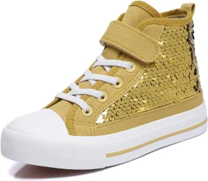 Zoroadke Kids Sparkle Sequins High Top Casual Adjustable Strap Canvas Shoes Girls and Boys Glitter Sneakers