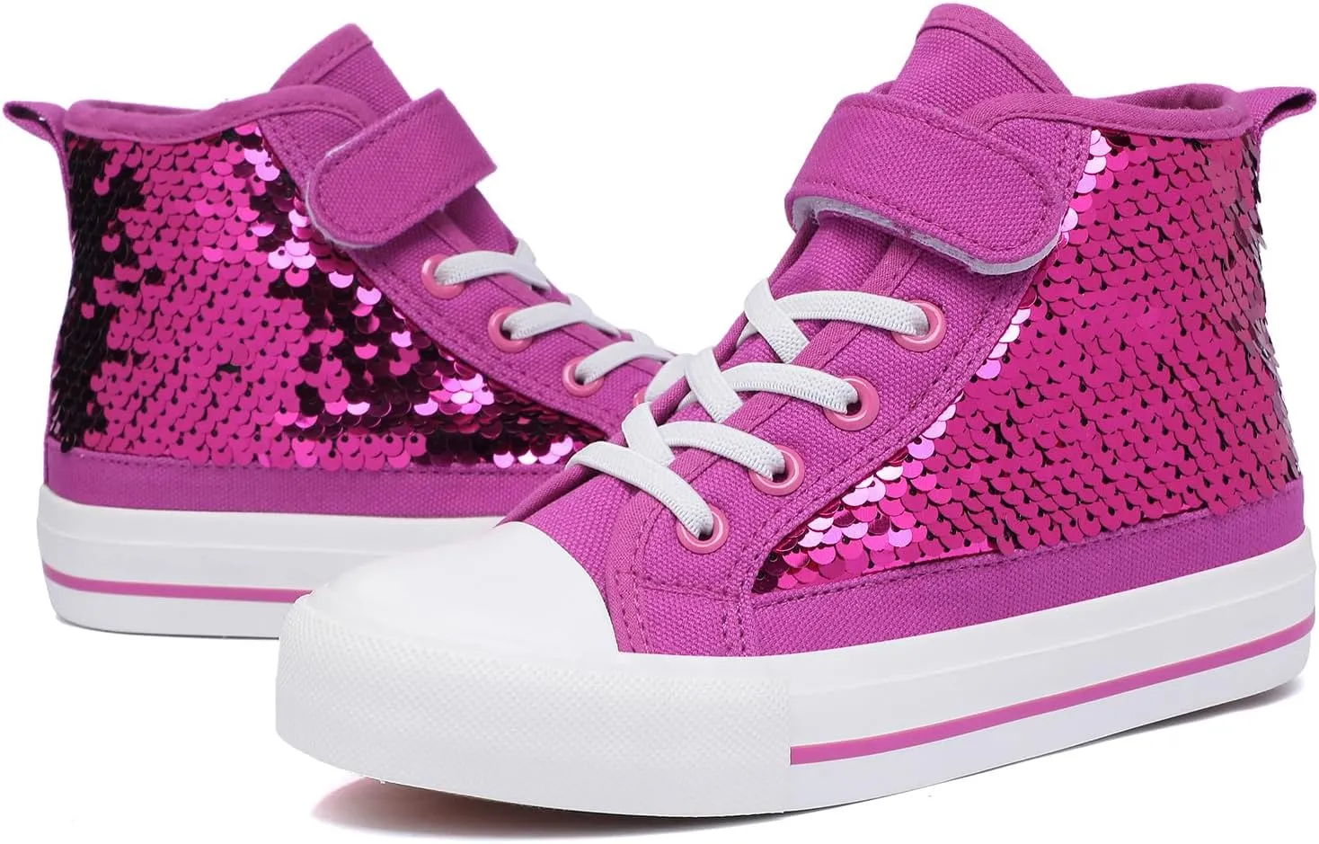 Zoroadke Kids Sparkle Sequins High Top Casual Adjustable Strap Canvas Shoes Girls and Boys Glitter Sneakers